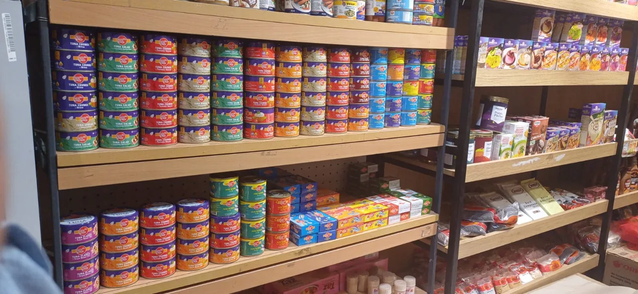 Golden Prize canned seafood range occupying a premium retail display
