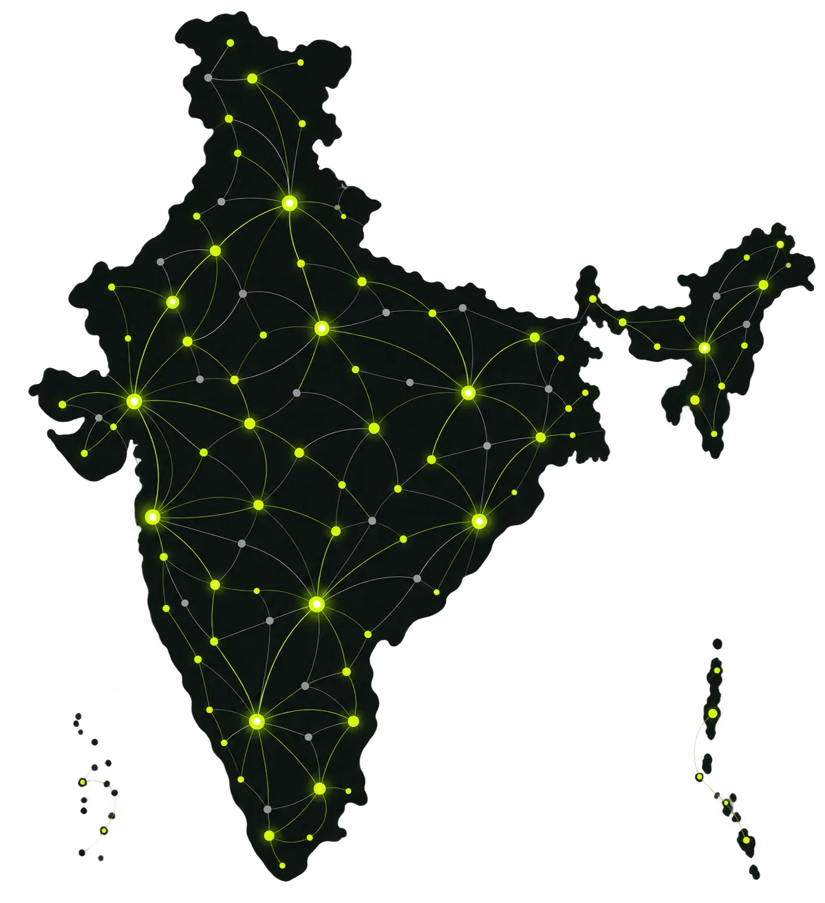 Stylised map of India illustrating Ashokasha's national distribution network