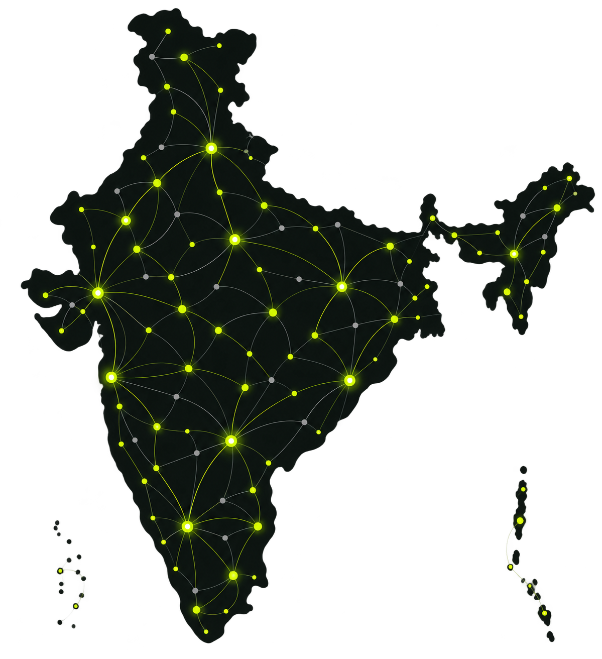 Stylised map of India illustrating Ashokasha's national distribution network