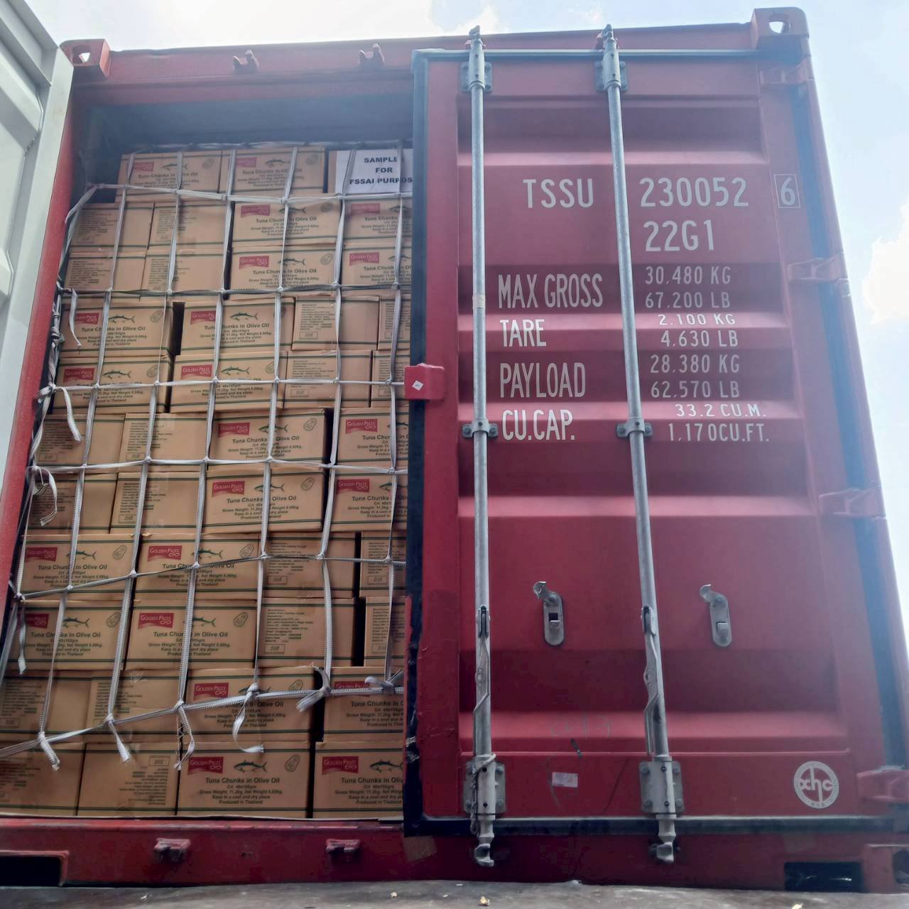 Golden Prize shipment arriving in a freight container